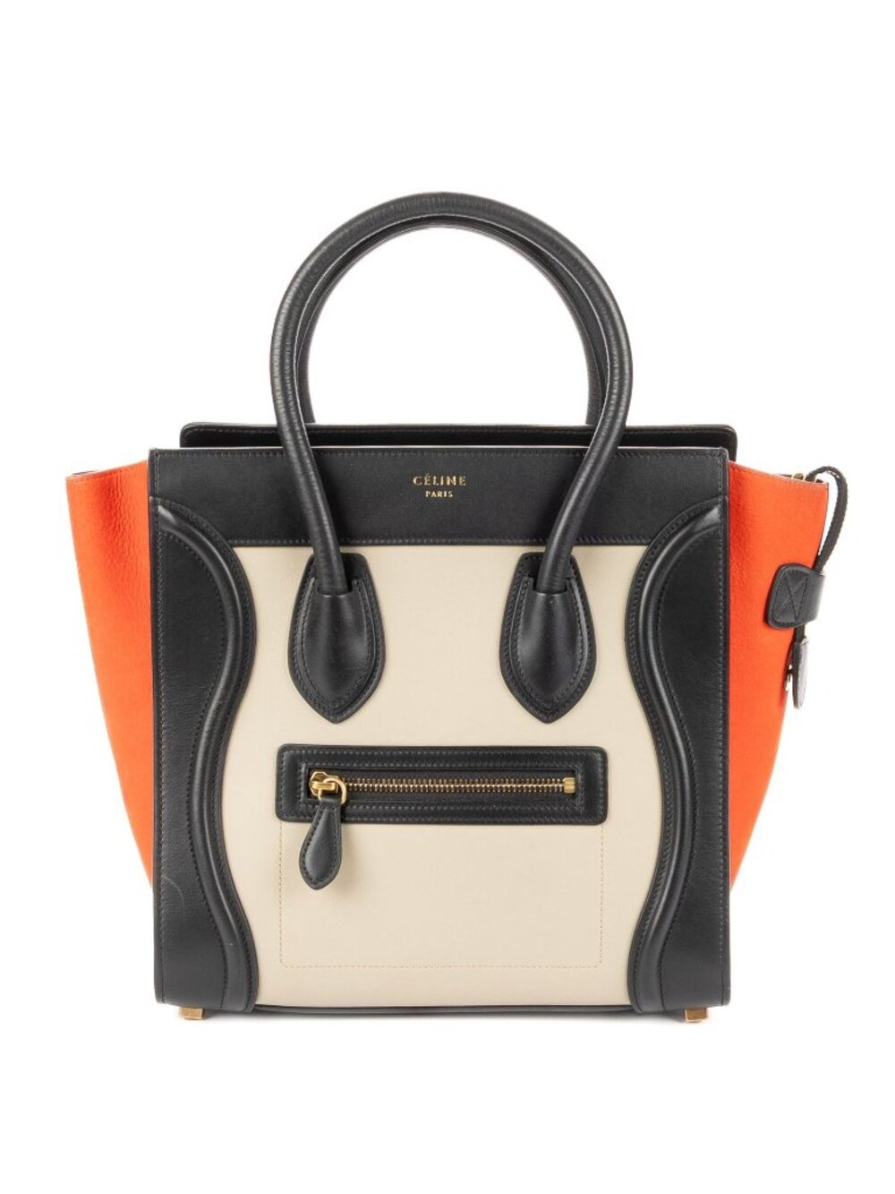 Celine Micro Luggage Red Gray Black Calfskin Leather Handbag